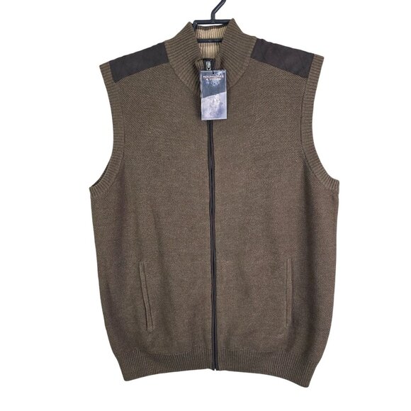 Mens Roundtree & Yorke Brown Sleeveless Sweater Vest Full Zip Cotton Blend L - Picture 1 of 8